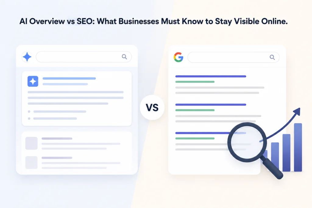 AI Overview vs SEO: What Businesses Must Know to Stay Visible Online.